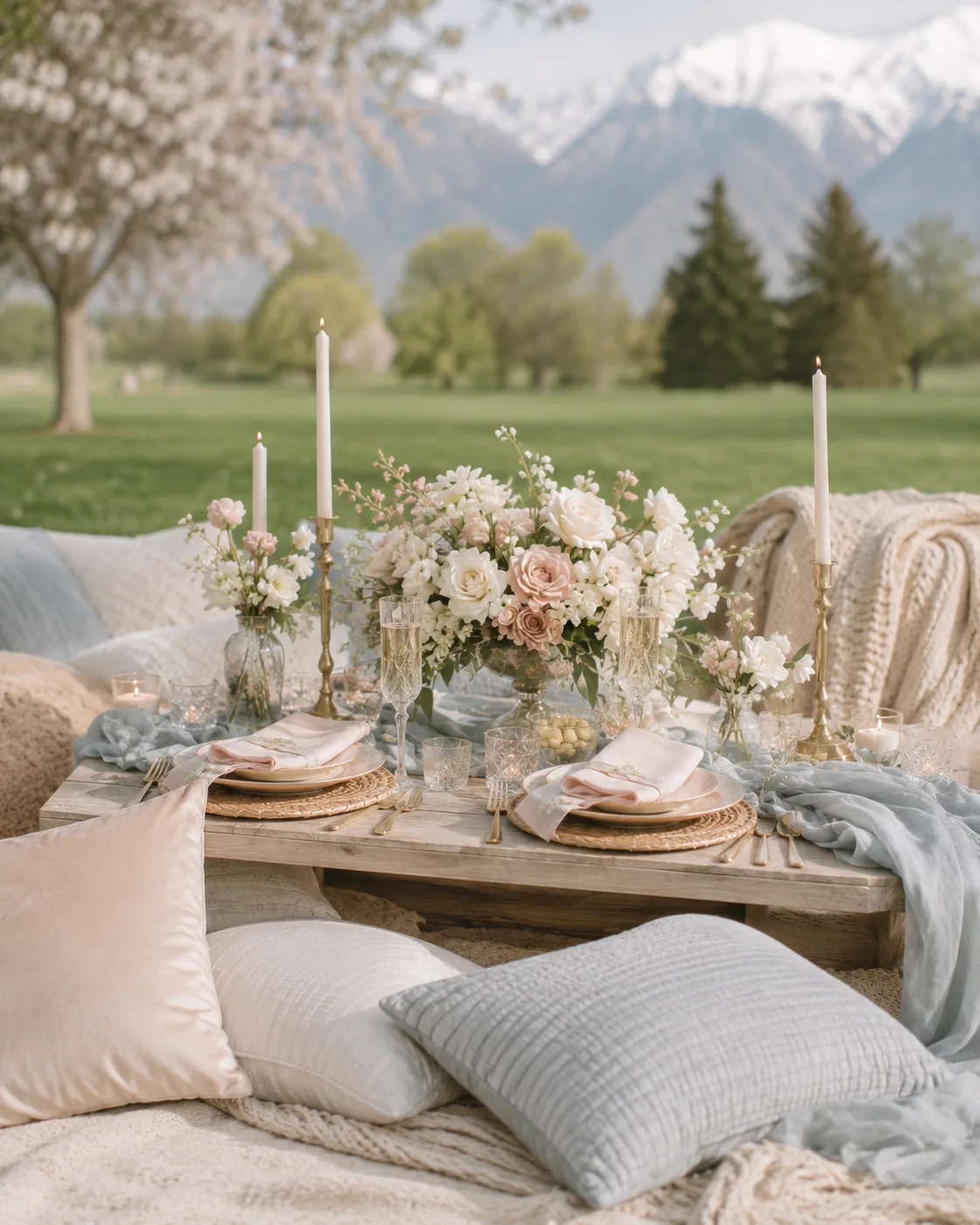 Picnic bohemio con flores