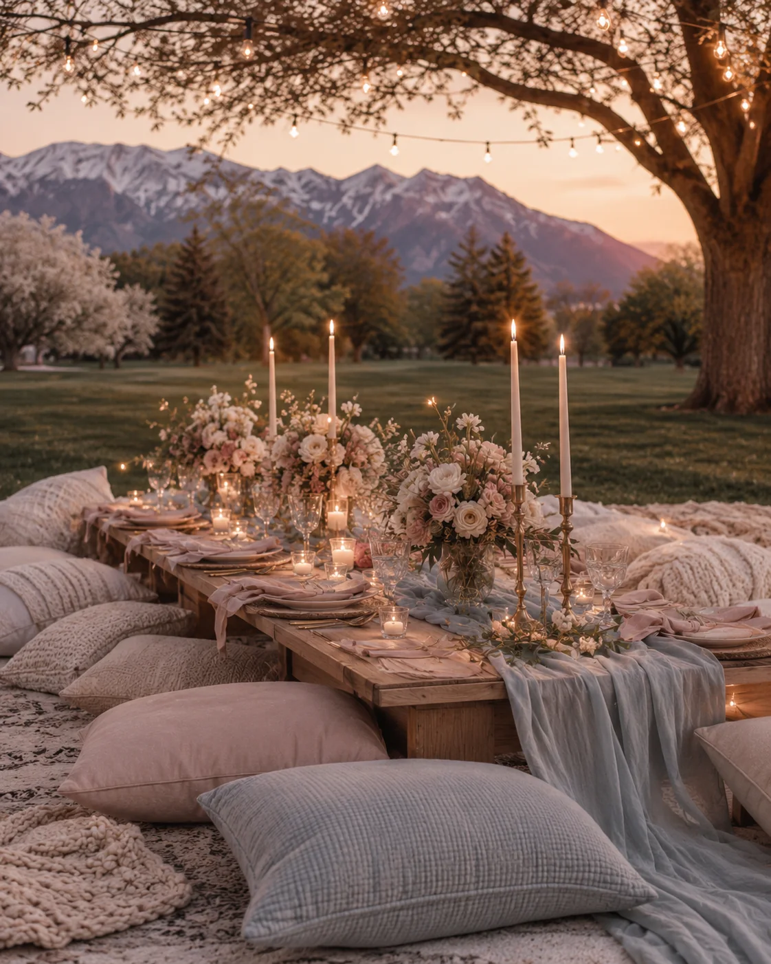 Banquete campestre al atardecer
